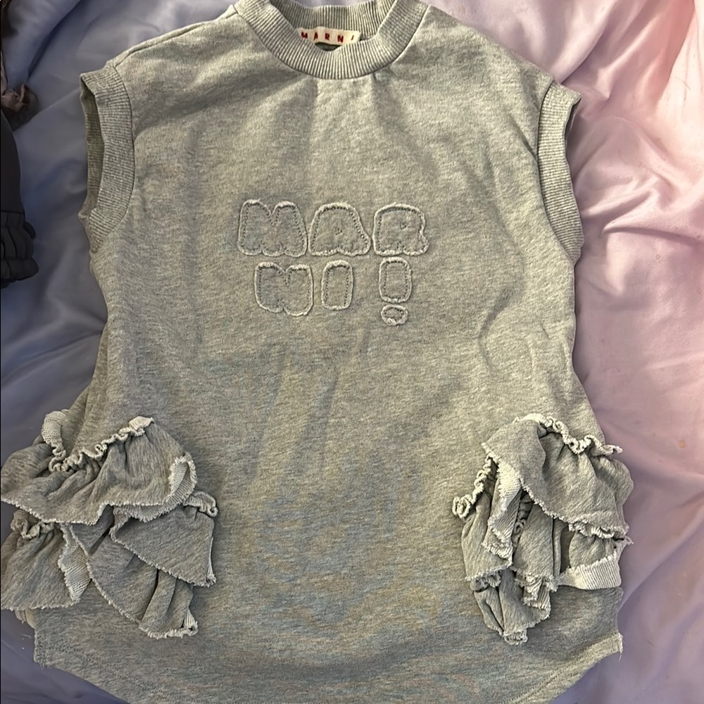 Marni Gray Sleeveless Top with Ruffle Details